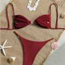 RoseSeek Women's 2 Piece Swimsuit Starfish Decor Padded Boho Bathing Suit Spaghetti Strap Bikini Set (Red, L)