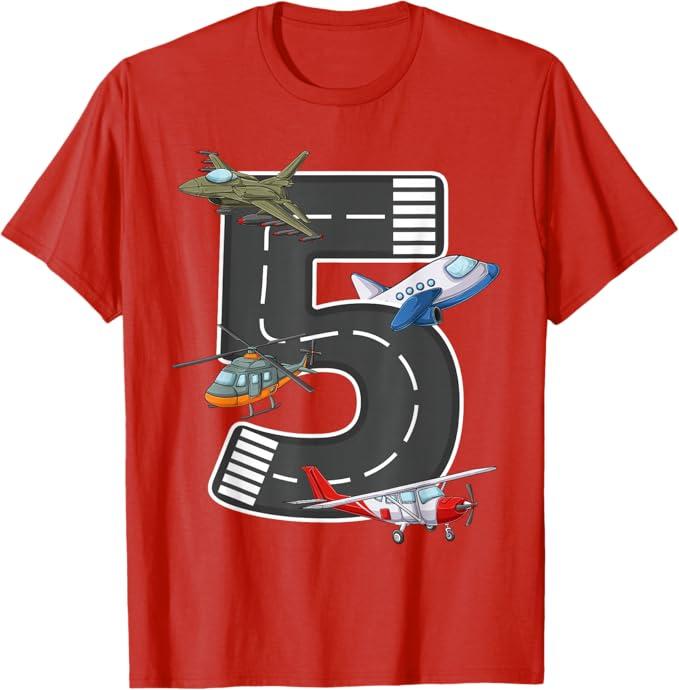 Little Pilot 5th Birthday Party 5 Five Year Old Airplane T-Shirt, 4T