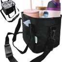 4 Water Bottle Holder with Strap | Family Size 4 Compartment Drink Bag, Multiple Tumbler Carrier Caddy | Adjustable Fits Large & Small Drinks | Hands Free, Won't Tip Over in Car (Black)