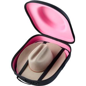 Cowboy Hat Travel Case  Crushproof Carrier for Cowboy, Panama & Tweed Hats with Carrying Handle, Shoulder and Luggage Strap, For Travel and At-Home Storage (Large) (Inner-Pink)