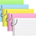 Index Cards 3x5 Inches, 250 PCS, Colored Flash Cards With Ring, Punched Lined Study Card Ruled Flashcards Notecards, Ruled Front And Blank Back, Note Card for School, College And Home