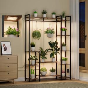 Plant Stand Indoor with Grow Lights 11 Tiered Wood Indoor Plant Shelf 62" Tall Plant Stand Metal Frame for Indoor Plants Multiple Flower Pot Holder, Large Plant Rack for Living Room Patio Corner