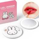 Miffy Handheld LED Makeup Mirror, Foldable 2-Side 1x/10x Magnification,Pocket Small Lighted Mirror for Travel, Rabbit Shape (Pure White)