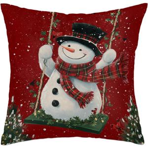 Xmas Snowman Throw Pillow Covers Christmas Tree Leaf Pillow Cases Square Cushion Cover for Sofa Couch Bedroom Living Room 20x20 Inch