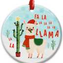 Funny Llama Ornament with Santa Hat - FA La La Llama Ceramic Christmas Ornament, Farm Animal Decoration, Llama Gifts for Women, Animal Lovers, Xmas Tree Ornament