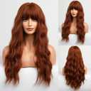 HAIRCUBE Orange Wig with Bangs Long Copper Red Curly Wigs for Women Long Auburn Wig Heat Resistant Natural Synthetic Wig for Daily Use