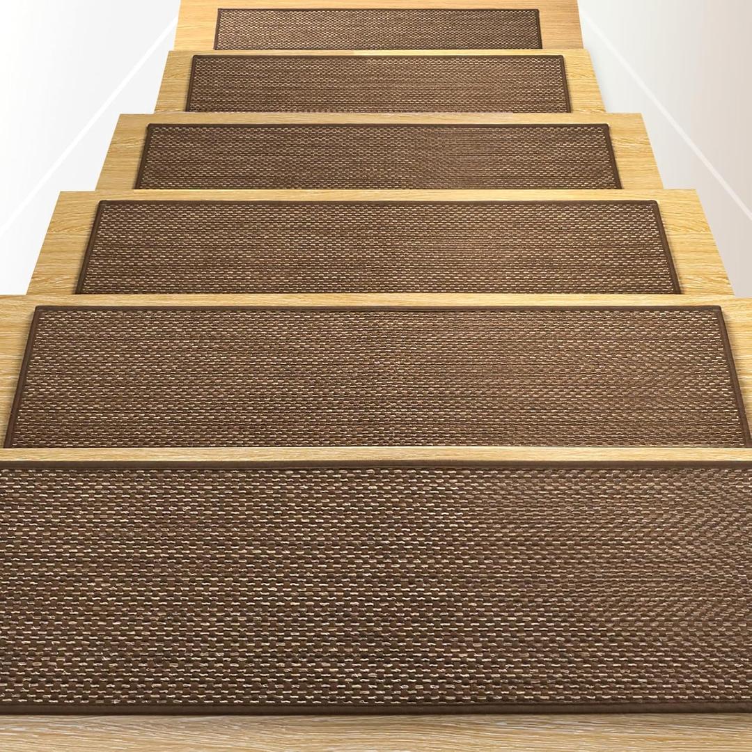 RIOLAND Non-Slip Carpet Stair Treads for Wooden Steps Indoor, 8" X 30", 15 Pack Peel and Stick Stair Treads Runners for Kids Elders and Pets, Brown