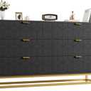 IDEALHOUSE Black 6 Drawer Dresser for Bedroom, 53.5 Large Dresser with Metal Legs, Modern Chest Organizer with Wide Storage, Chest of Drawers for Bedroom, Living Room, Entryway