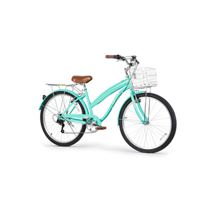 GLERE Beach Cruiser Bike, 26 inch Commuter Bicycle for Adult Men and Women, 7-Speed/High-Carbon Steel/Front & Rear Fenders, Comfortable City Bikes with Rear Rack or Basket, Ergonomic Upright Design