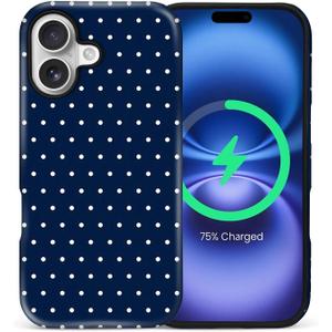 ZHEGAILIAN Magnetic Case for iPhone 17,Compatible with MagSafe Hard Shell + Soft Silicone 2 in 1 Hybrid Shockproof Bumper Drop Protective Case Navy Blue Polka Dot