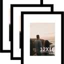 YESKAY 12x16 Picture Frame 3 Pack - Black Poster Frame Display Pictures 8.5x11 with Mat or 12 x 16 Without Mat for Wall Hanging Horizontal and Vertical