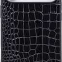 Compatible with iPhone 17 Pro Max Case for Women, Crocodile Synthetic Patent Leather Cover, Classic Fashion for iPhone17 Pro Max 2025 6.9 Inch - Black