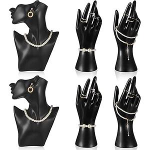 Kigley 3 Pcs Jewelry Mannequin Display Set Including Boutique Bust Holder Mannequin Earring Stand Hand Display Bracelet Ring Stand for Selling Show(Black)