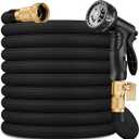 Flexible Garden Hose 25 FT, Ultra Lightweight Water Hoses 25FT w/10 Function Sprayer and 3/4" Brass Fittings, Kink-Free, Sturdy, Abrasion Resistant for Yard, Lawn, Outdoor and Gardening(Black)