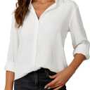 YAMANMAN Womens Button Down Shirt Long Sleeve Classic Collared Tops Work Office Casual Chiffon Blouse (XX-Large, White)