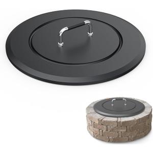 Fire Pit Lid 25.6"-Heavy-Duty Metal Cover with Handle,All-Season Protection