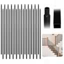 32 Pcs Wrought Iron Balusters for Staircase, 1/2" x 44" Inch Square Metal Stair Balusters for Interior Railing Remodel, Modern Black Straight Hollow Iron Baluster for Handrail Railing System