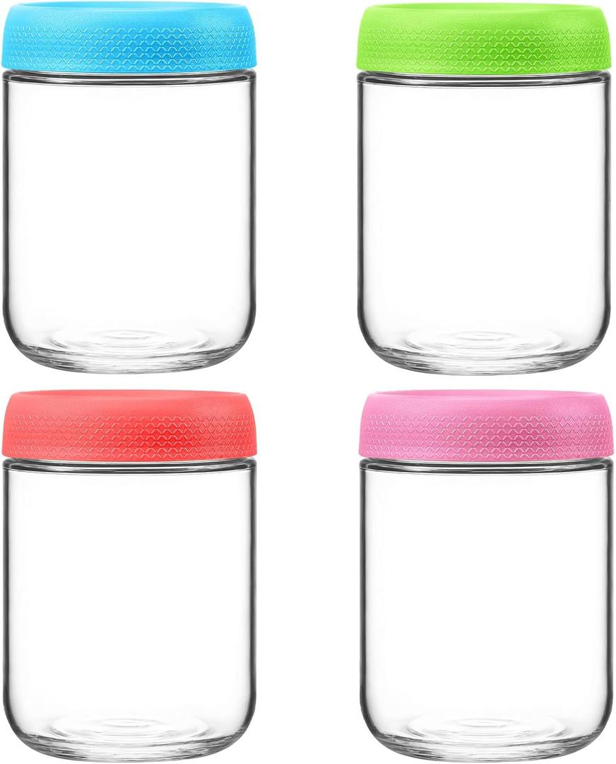 4 Pack Glass Mason Jars with Lids, 16oz Airtight Overnight Oats Containers, Glass Storage Jars for Breakfast, Lunch, and Leftovers  BPA-Free, Leakproof, Ideal for Meal Prep and Pickling