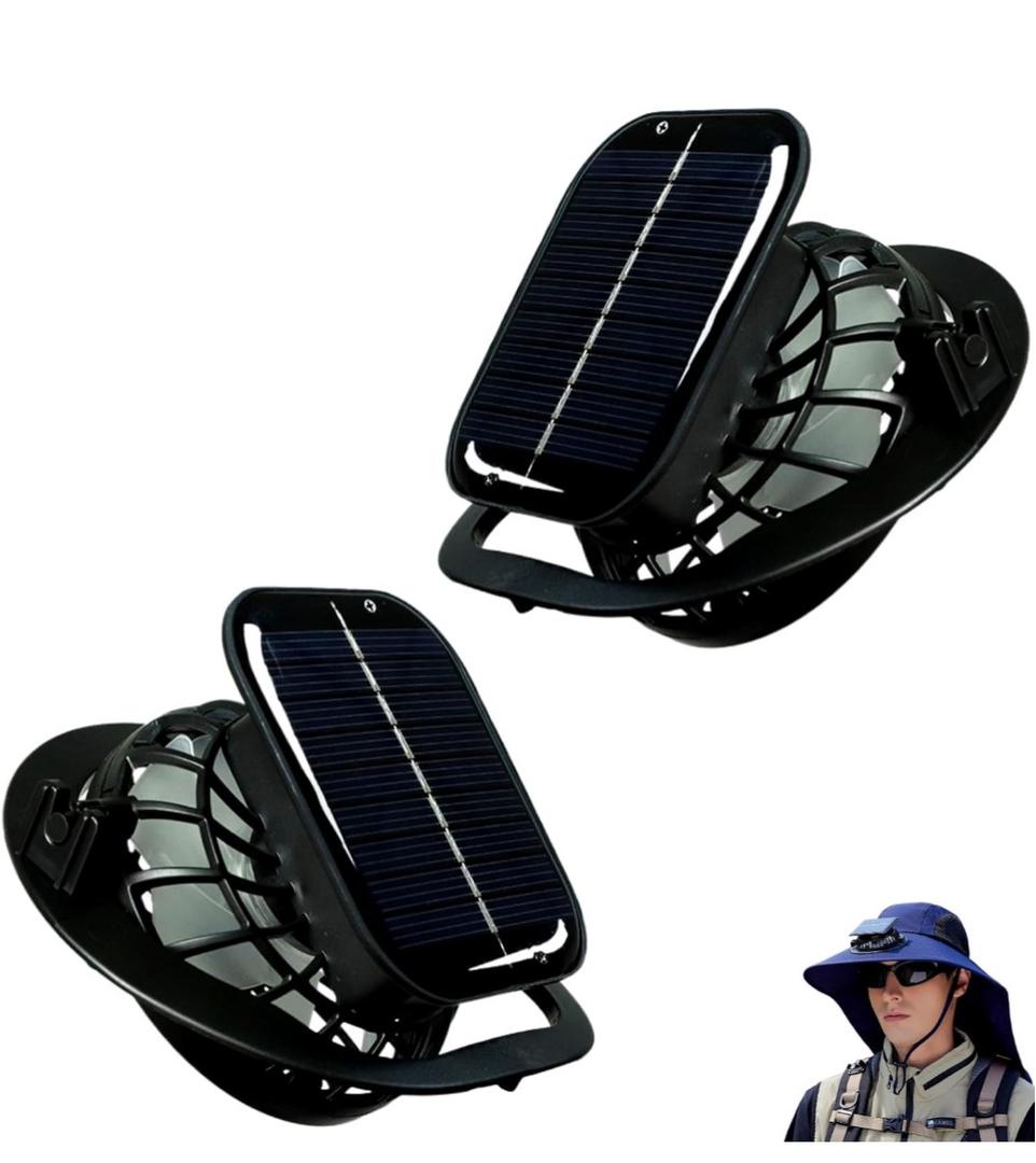 2Pack Solar Powered Fan Removable for Hats Accessories, Portable Mini Fan with Dual Charging 3-Speed Rechargeable Cooling for Baseball, Fishing Hats