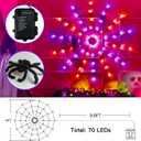Ollny Spider Web Decoration 4FT 70 LED, Orange and Purple Halloween Lights with Black Spider Battery Powered 8 Modes Timer, Waterproof Cobweb String Light for Outdoor Indoor House Yard Party