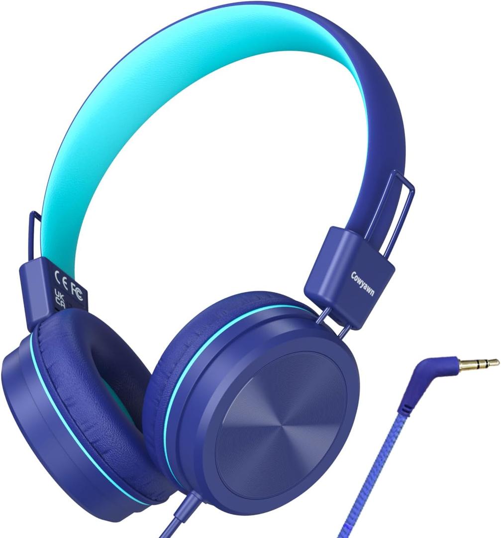 Kids Headphones, Toddler Headphones with Safe Volume Limiter 94dB, Wired School Headphones for Kid, 3.5mm Adjustable On-Ear Headphone for Boys/Girls/Children/Teens/iPad/Computer, Dark Blue (Dark Blue)