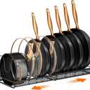 MUDEELA Pots and Pans Organizer : Rack for under Cabinet, Expandable Pot Lid Kitchen Cabinet Organizer Holder with 10 Adjustable Compartment, for Cutting Board, Cast-iron Pan, Heavy Cookware