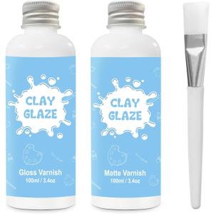 2 x 100ml Air Dry Clay Glaze, Air Dry Clay Varnish Can Not Only Used to Prevent Clay Cracking, Scratches, and Wear, Polymer Clay Glaze Can Also Having a Gloss Glaze Effect (Gloss+Matte)