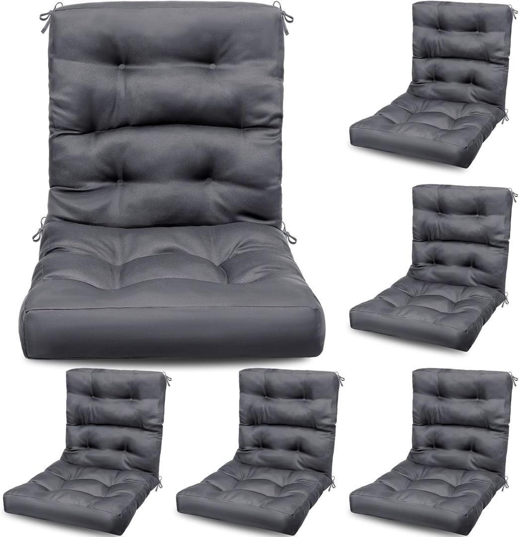 Hoteam 6 Set Patio Chair Cushions Outdoor High Chair Cushion 20 x 40 Inch Waterproof Patio Seat Rocking Indoor Thickened Pad(Solid Color Style,Gray)