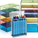 Dunzoom 12 Pcs Acrylic Crayon Boxes with Snap Lid Glitter Crayon Storage Organizer 3.5 X2.4x 1.1 Inches Clear Colorful Holder Case Stackable for Small Items, Crafts, Jewelry, Hardware