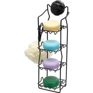 DEAYOU 4 Tier Shampoo Bar Holder for Shower, Self Draining Soap Bar Holders with Strong Suction Cup and Hooks, Rustproof Soap Dish Caddy for Bathroom Wall, Kitchen Sink, Conditioner, No Drilling Rack
