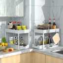 DEKAVA Cabinet, 2 Pack Under Sink Organizer, 2 Tier Sliding Bathroom Kitchen Organizer, Large White ABS Baskets, Easy Install & Clean