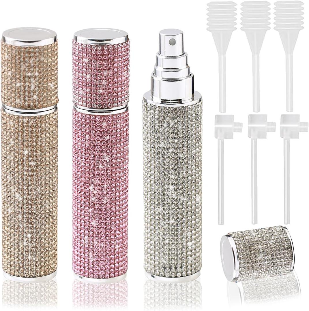 Portable 10ML Perfume Travel Refillable Bottle 3PCS, Bling Bling Crystal Rhinestones Travel Size Perfume Refill Atomizer Bottle,Mini Spray Bottle Empty for Refill