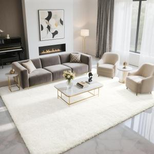BENRON Fluffy Rugs for Living Room 5x7 Cream White, Washable Large Area Rugs for Bedroom Dining Table Office Kids Nursery Room, Washable Indoor Floor Carpets