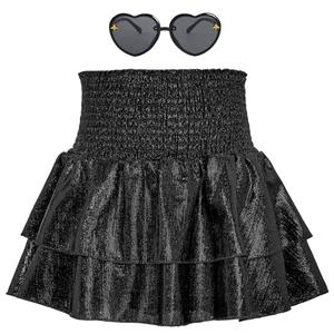 Sequin Metallic Silver Skirt Sparkly Gold Elastic High Waist Dance Skirts for Black 8-9 Years L