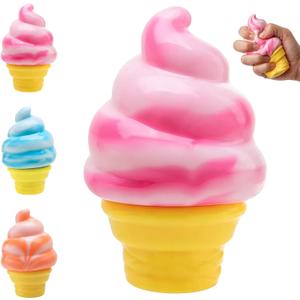 Ice Cream Squeeze Squishy,Ice Cream Cone Squishy Slow Rise Sensory Fidget Toy Favors Summer Sensory Stress Relief Suitable for Adult use in Offices and Homes (Pink)