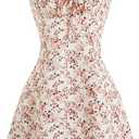 GORGLITTER Women's Floral A Line Flared Cami Mini Dress Tie Front Ruched Bust Vacation Sundress, Size: L