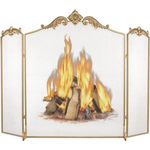 BEAMNOVA Fireplace Screen, Gold, 50 x 32 in, Baroque Decorations