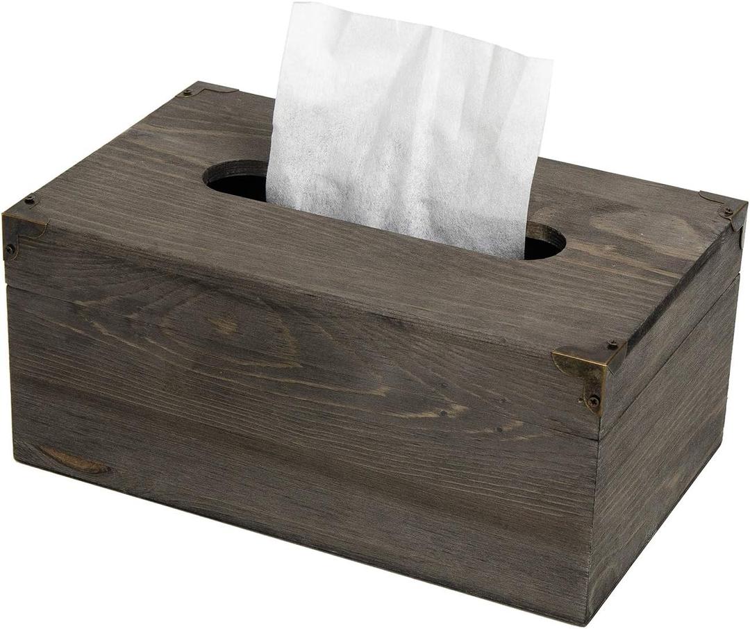 Distressed Wooden Rustic Facial Tissue Box Holder Tissue Box Cover Napkin Dispenser for Bathroom Living Room Dining Room Bedroom Toilet (Grey)