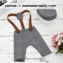 Zeroest Baby Photography Props Newborn Boy Photo Shoot Outfits Infant Gentleman Suit Lattice Outfit Hats (Black+white)