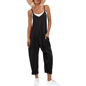 ANRABESS Jumpsuits for Women Casual Summer Overalls Sleeveless Spaghetti Strap Romper Jumpers Trendy Beach Vacation Outfits, Size M