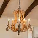 Farmhouse Wood Chandelier, 5-Light Vintage French Candle Wooden Chandelier for Dining Room Living Room Foyer Bedroom Entryway, 23.62 x 23.62 x 82.67 inches