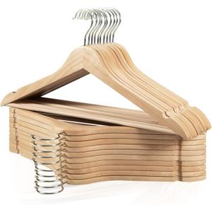 Wooden Hangers 20 Pack, Durable Wood Hangers with 360 Swivel Hook & Notches, Slim Coat Hanger Wooden for Shirt, Suit, Jacket, Dress, Natural