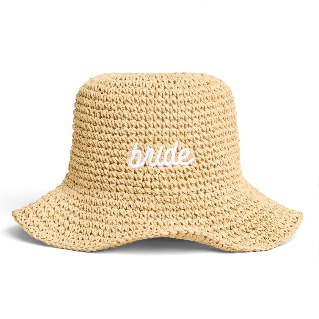 xo, Fetti Bride Straw Bucket Hat | Beach Bachelorette Accessory, Bridal Headwear, Bach Party Decorations, Bridesmaid Gift, Wedding Cap Brown