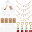 Yuntau 4 Set Cherry Keychain Bulk Party Favor Gifts Accessories Gold Cherry Bag Charm Double Buckle Keychain Wallet Chain Present with Thank You Tags Organza for Guests Women Handbag Wallet Purse