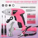 Hi-Spec Cordless Electric Screwdriver, Power Screw Driver Set with Pink Compact Tool Kit for Small Repair and Maintenance- Ideal Housewarming Gift,19 Piece