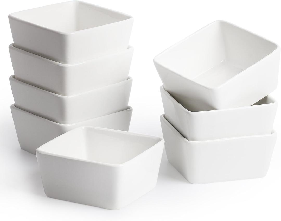 BTaT- Ramekins 8 oz, Set of 8, Square Porcelain Ramekins, Ramekins for Baking, Creme Brulee Dish, Souffle Cups, Appetizer Cups, Custard Dish, Pudding cups, Ramiken Set