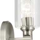 Kichler Gioe 5" 1-Light Wall Sconce with Clear Fluted Glass in Brushed Nickel, Damp Rated, for Powder Room, Kitchen, Hallway, Bedroom, Fireplace, (5" W x 9.5" H), 55224NIFLU