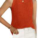 PRETTYGARDEN Summer Crochet Tank Tops for Women 2025 Casual Crewneck Hollow Out Loose Knit Sleeveless Sweater Vest Top Trendy (Large, Rust Red)
