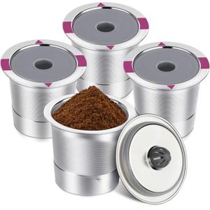 Reusable K Cups, Universal stainless steel Reusable Coffee Pods, Refillable Single K Cups for K 2.0 and 1.0 Coffee Makers