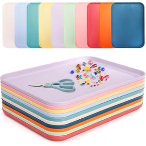 Lyellfe 10 Pack Plastic Art Trays, Stackable Activity Crafts Organizer Tray, 12 x 8.6 Inch Fast Food Cafeteria Serving Platter for DIY Projects, Painting, Beads